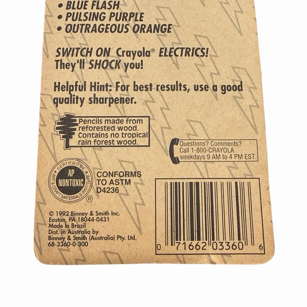 Vintage Crayola Electrics Colored Pencils 1992 NOS 6 Pack Binney & Smith NEW 90s